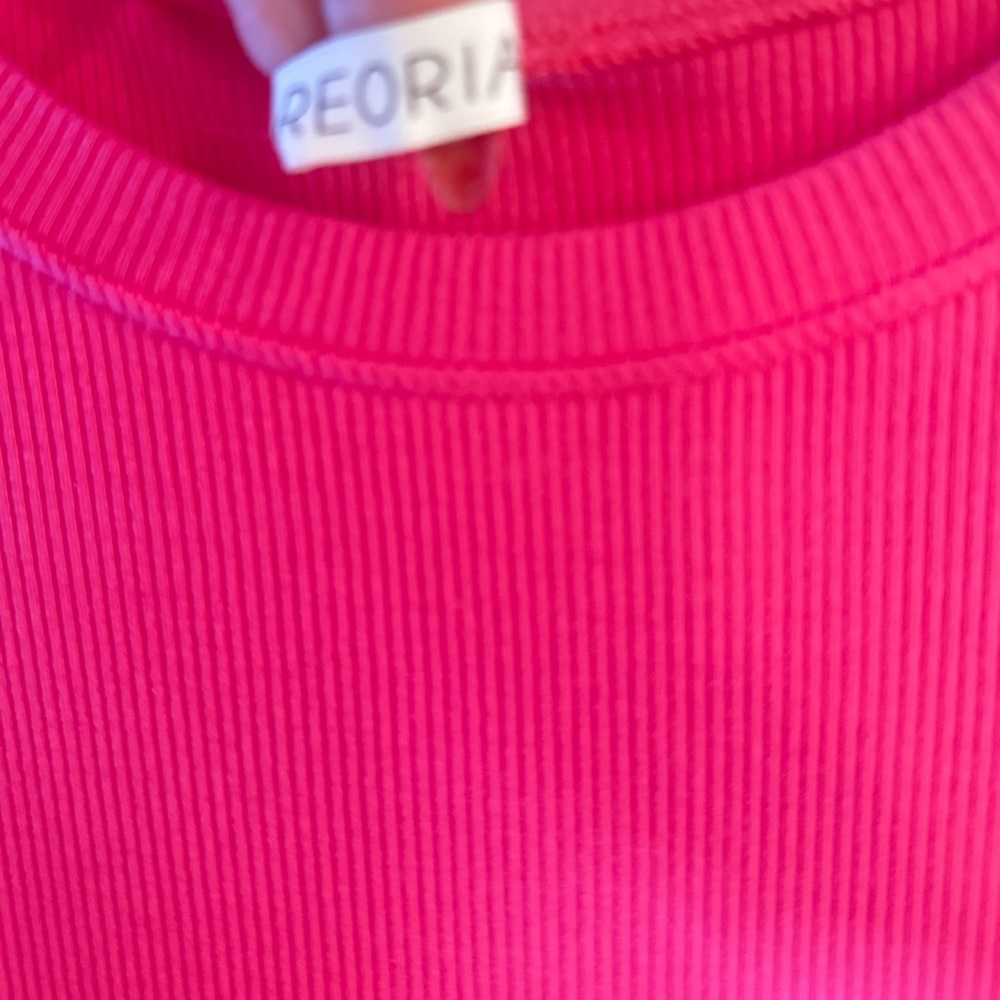 Reoria Hot Pink Ribbed Bodycon Maxi Dress Short Sleeve Size L - Picture 4 of 4